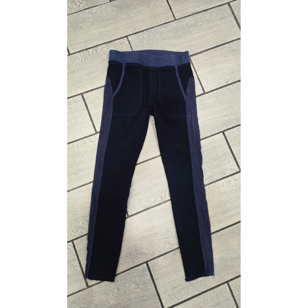 XCVI Womens Navy Blue Textured Seersucker Pull‎ On Leggings Slim Pants Small